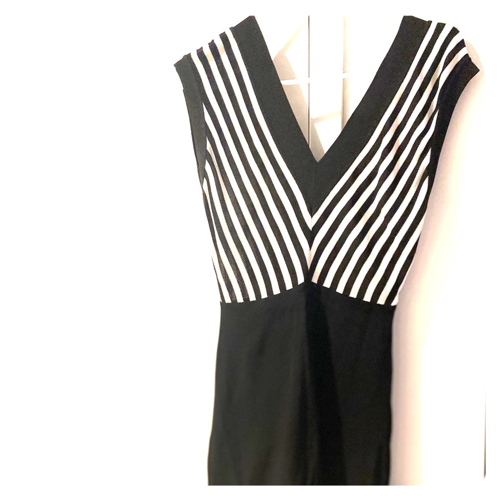 Sandro dress with b/w striped neck line
